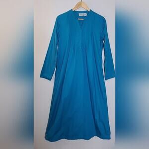 The Vermont Store 100% Cotton dark Teal Pleat front Maxi style shirt dress  S
